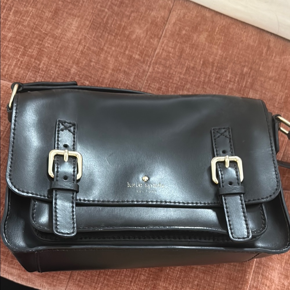 Kate Spade Black Leather Satchel with Gold Accents